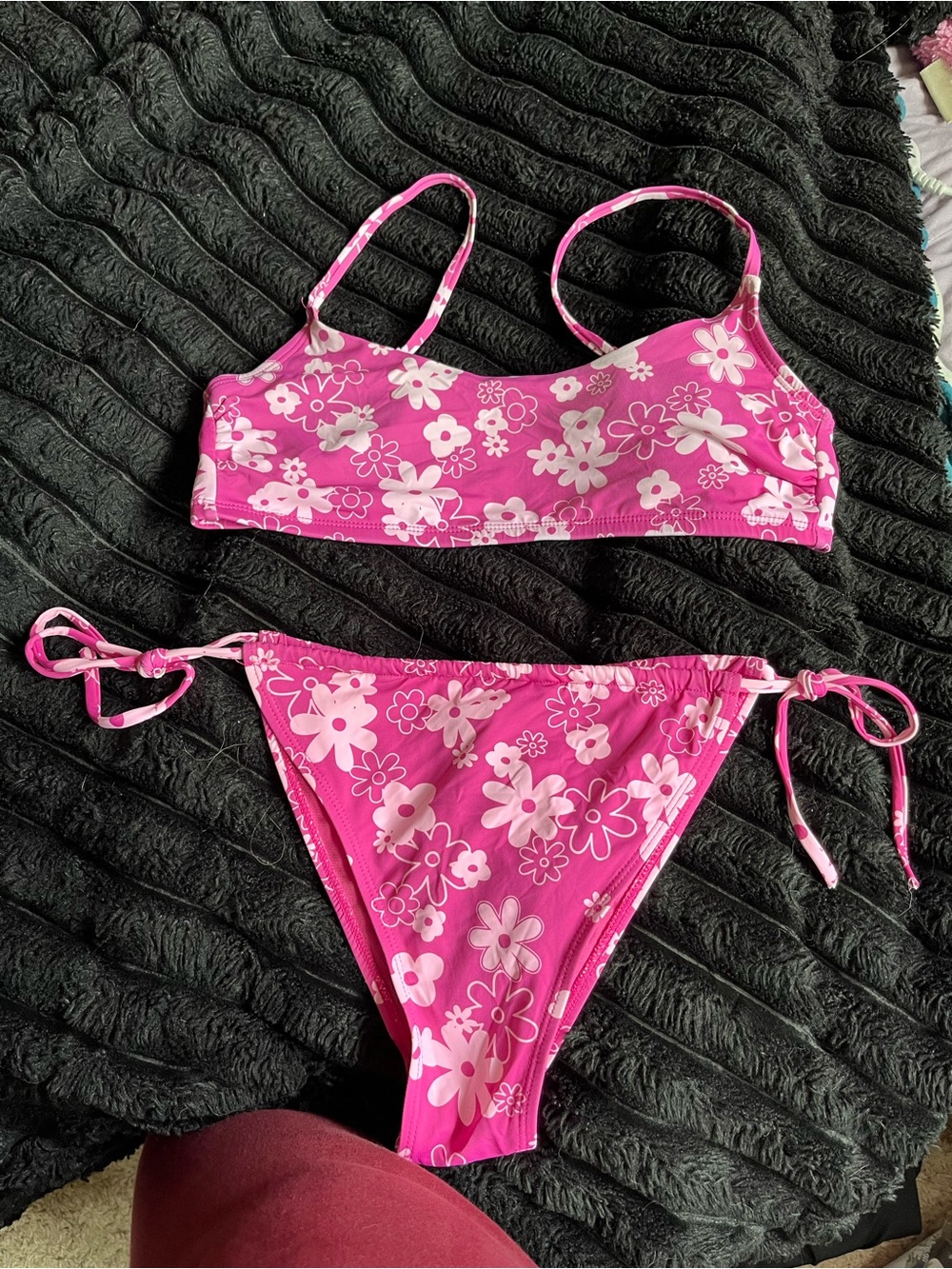 Womens Pink Floral Two-Piece Swim Bikini